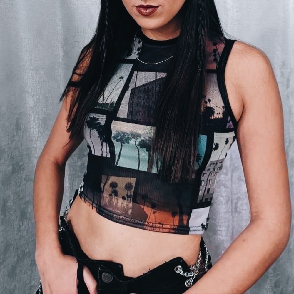Mesh Cropped Photographs Top